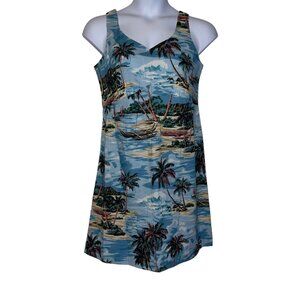 Vtg Hilo Hattie Hawaii Muumuu Beach Dress Womens 14 Blue Mumu Floral Hawaiian